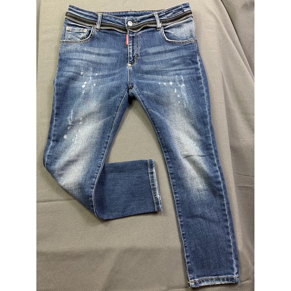 Dsquared2 Distressed Blue Jeans Zipper Detail Made in Italy S75GC0467 Size 32